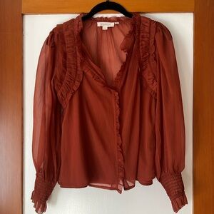 Forever That Girl, Sheet Blouse, Burnt Amber Coral, XS